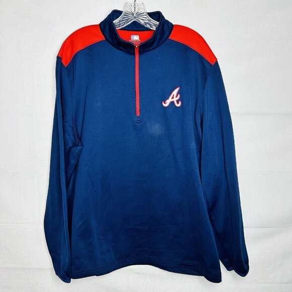 Atlanta Braves MLB 1/4 Zip Pullover Blue Red Sz XL Genuine Merchandise - Picture 1 of 8